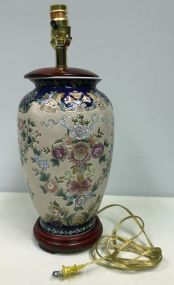 Hand Painted Lamp w/ Floral Design H: 18.5