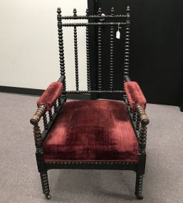 19th Century Walnut Spool Chair Red Velvet Upholstery