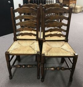 Set of 4 Country French Solid Walnut Side Chairs