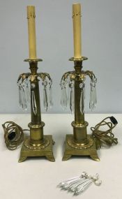 Pair of Period Bronze Candlestick Lamps