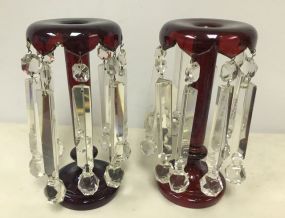 Pair of 19th Century Ruby Red Lusters w/ Balls Prisms