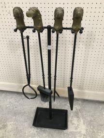 Unique Brass Dog Head Fire Place Tool Set