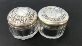 Two Marked Sterling Lid Glass Jars