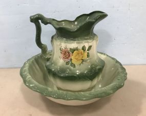 Hand Painted Ceramic Pitcher and Bowl