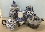 Group of Blue and White Pottery Decor Pieces