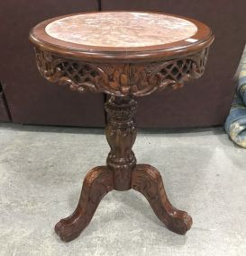 Antique Reproduction Ornate Cherry Marble Pedestal Table