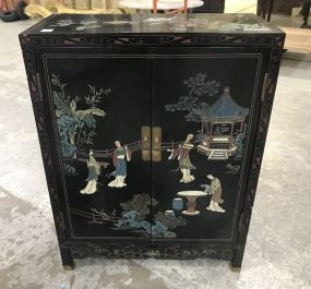 Black Lacquer Oriental Two Door Cabinet