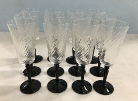 Vintage Champagne Glass Set of 12 Black Stems Swirl Optic Glass Luminarc France Wedding Toast Panchosporch