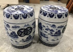 Pair of Chinese Porcelain Blue and White Garden Seats