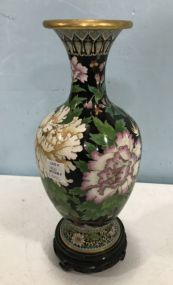Chinese Cloisonne Brass Enamel Black Vase