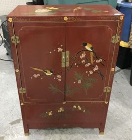 Red Painted Oriental Two Door Cabinet