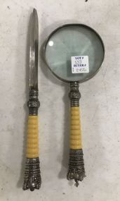 Magnifying Glass and Letter Opener with Crown Hande