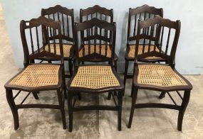 Six Vintage Rosewood Grain  Side Cane Bottom Chairs