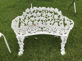 White Cast Metal Ornate Outdoor Bench