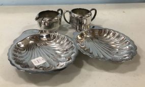 Silver Plated Shell Dishes and Sugar, Creamer