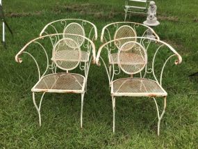 Four White Wrought Iron Patio Chairs