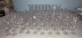 Large Set of Etched Clear Glass Stemware