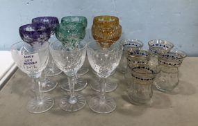 Etched Colorful Cordials, Clear Glass Cordials, and Small Glasses