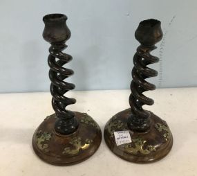 Antique English Barley Twist Candle Holders