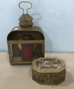 Copper Decorative Candle Lantern and Brass Trinket Box