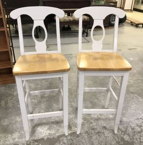 Pair of White Painted Wood Bar Stools