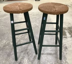 Pair of Woven Seat Bar Stools