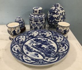 Group of Blue and White Pottery Decor Pieces