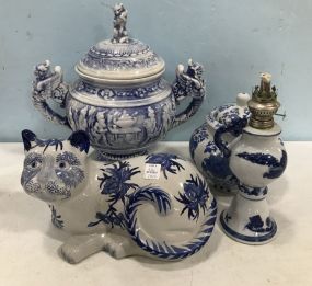 Group of Blue and White Pottery Decor Pieces