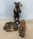 Bulldog Candle Stand, Native American Wall Plaque and Dog