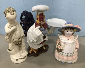 Ceramic Chef Stand, Ceramic Lady Cookie Jar, and Plaster Statue