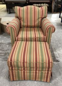 New Striped Pattern Fabric Arm Chair and Ottoman