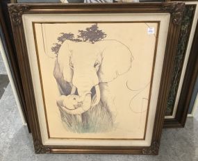Elephants Drawing Print