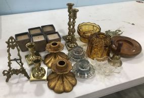Group of Brass Decor and Glassware