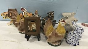 Ceramic Animal Figurines and Small Painting