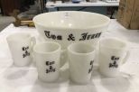 Tom and Jerry Egg Nog Milk Glass Bowl and Cups