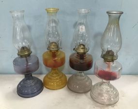 Four Multi Color Vintage Glass Oil Lamps