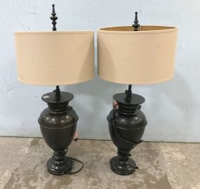 Pair of Decor Painted Metal Urn Lamps