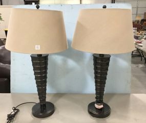 Pair of Decorative Metal Swirl Pattern Table Lamps