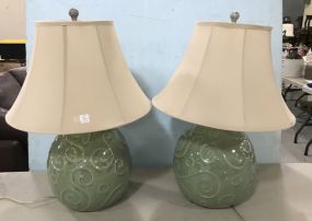 Pair of Large Hand Painted Ceramic Table Lamps