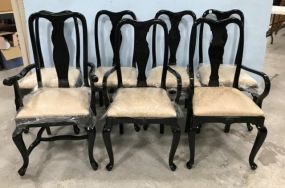 Seven Black Lacquer Modern Queen Anne Dining Chairs