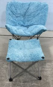 Decorative Blue Shag Chair and Ottoman