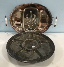 Large Tree of Life Serving Tray and Silver Plate Lazy Susan Server