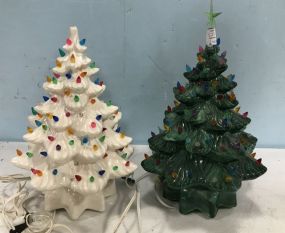 Two Hand Painted Ceramic Lighted Christmas Trees
