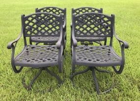 Four Cast Metal Outdoor Patio Arm Chairs