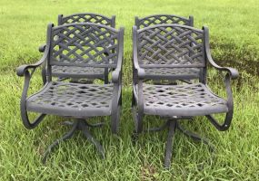 Four Cast Metal Outdoor Patio Arm Chairs