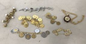 Five Costume Charm Bracelets and Sutton Watch Necklaces