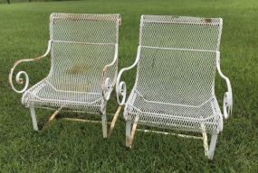 Two White Wrought Iron Rocking Chairs