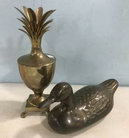 Brass Pineapple Container and Brass Duck Decoy
