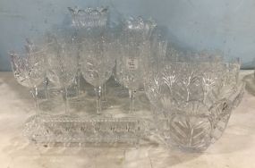 Large Group of Tree Pattern Glassware