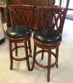 Pair of Modern Cherry Swivel Bar Stools